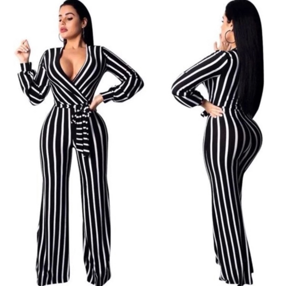 Flattering black and white pinstripe jumpsuit